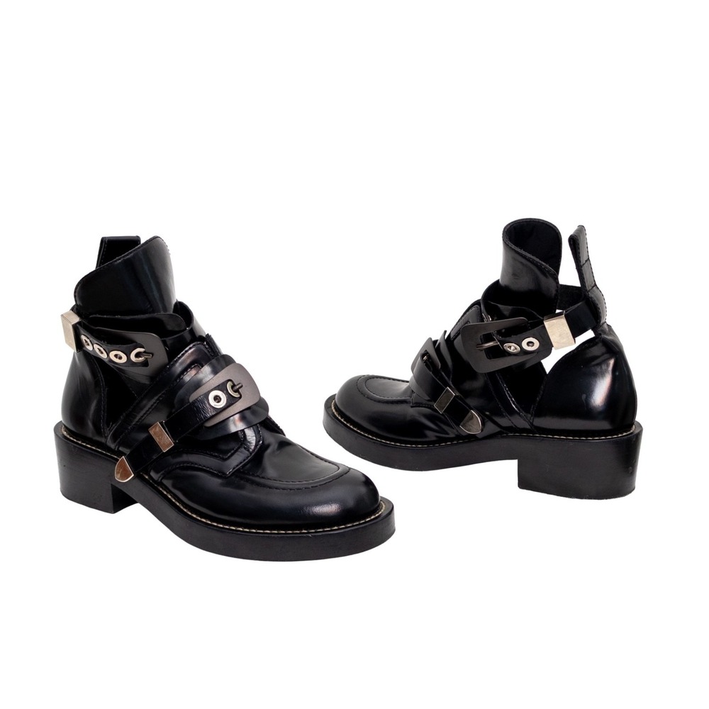Balenciaga Ceinture Black Leather Ankle Boots Harness Cut Out Size EU 38 US 7.5